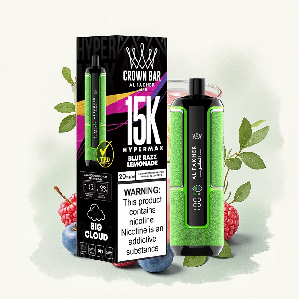 Al Fakher Crown Bar 15K Hypermax Blauwe Framboos Limonade 600mAh 22ml DTL