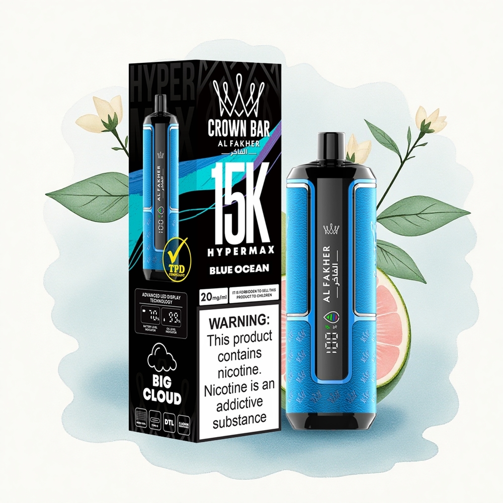 Al Fakher Crown Bar 15K Hypermax Blauwe Oceaan 22ml 600mAh Direct-to-Lung Nicotine 6mg/ml