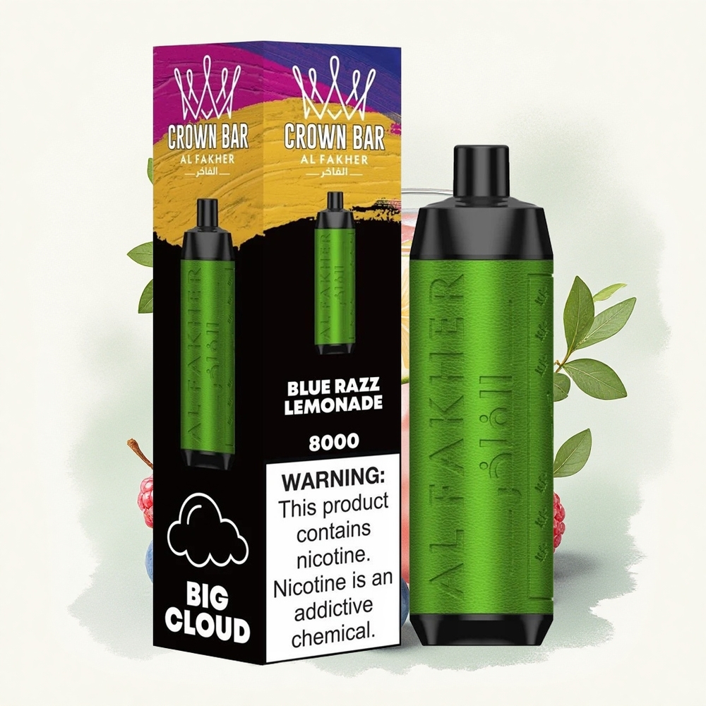 Al Fakher Crown Bar 8000 Crystal Blauwe Framboos Limonade met 5mg Nicotine en 600mAh Batterij