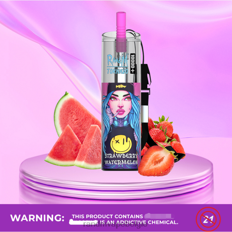 Tornado Vape Kopen | RandM Tornado 10000 plus luchtstroomregeling vape-apparaat 1 st aardbei watermeloen FV0D679