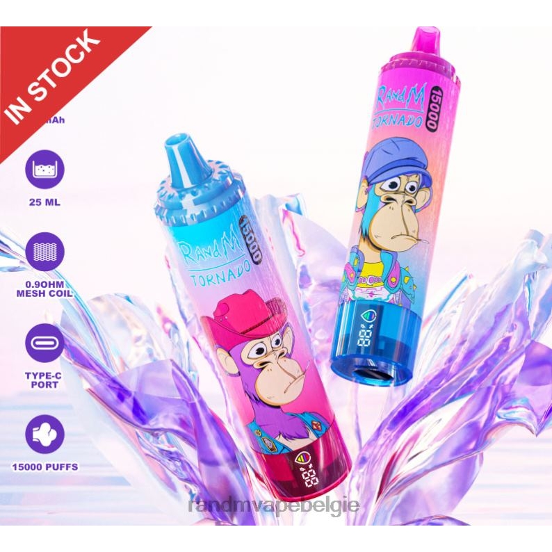 RandM Tornado Belgium | Fumot RandM Tornado 15000 vape-apparaat met batterij en ejuice-display versie 2 appel perzik peer FV0D643